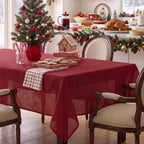 NOVILYS Red Christmas Rectangle Tablecloth with Linen Textured