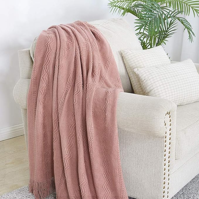 BOURINA Coral Pink Throw Blanket 60 x80 Inches Textured Solid Soft Sofa Throw - Image 3
