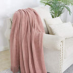 BOURINA Coral Pink Throw Blanket 60 x80 Inches Textured Solid Soft Sofa Throw - Image 3