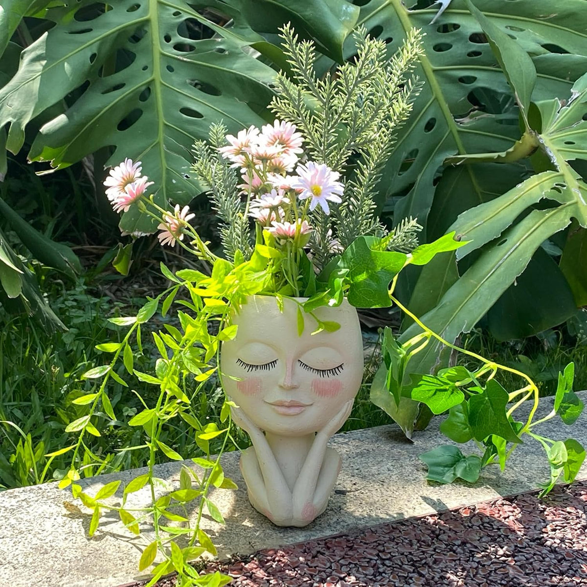 Head Planter Pot, Face Flower Pots with Drainage Resin Cactus Planter