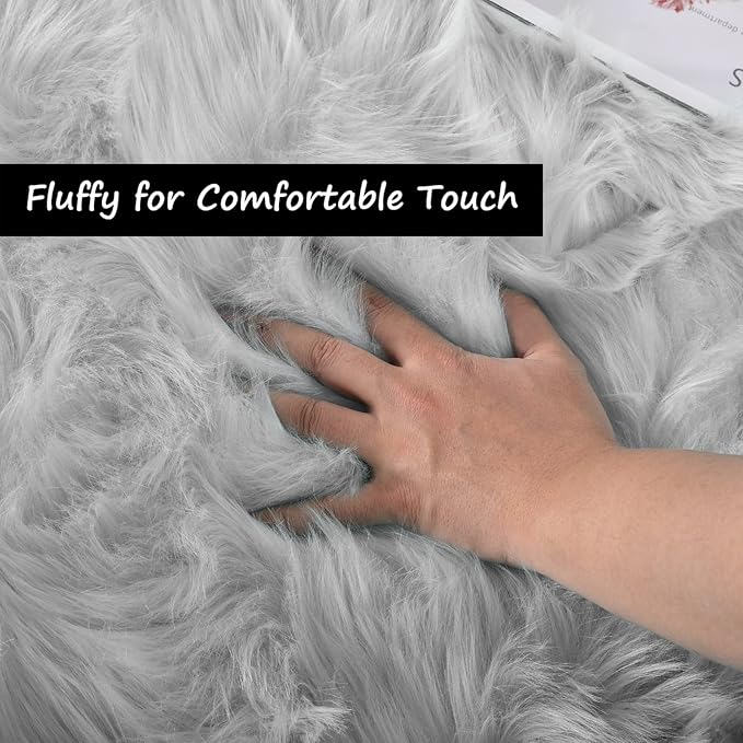Goolela Grey Fluffy Fuzzy Furry Rug 2x6 - Image 4