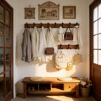 WEBI Coat Rack Wall Mount,17" Solid Wood Coat Hooks Wall Mounted Coat Hanger,16" Hole to Hole,Heavy Duty Hook Rack,3 Triple Hooks for Hanging Coats,Jacket,Hat,Backpack,Farmhouse,Brown
