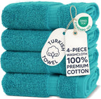 Chakir Turkish Linens 100% Cotton 4-Pack Washcloths 13x13, Aqua
