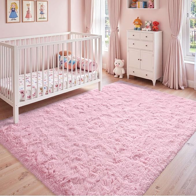 6x9 Ft Large Pink Rugs for Living Room Girls, Shag Fluffy Area Rug for Bedroom - Image 3