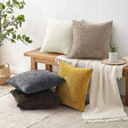 decorUhome Oatmeal Chenille Euro Sham Throw Pillow Covers 26x26 Set of 2 - Image 6