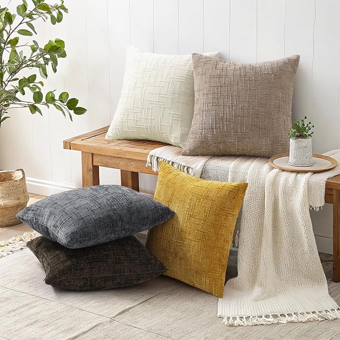 decorUhome Oatmeal Chenille Throw Pillow Covers 16x16 Set of 2 Textured Soft - Image 6