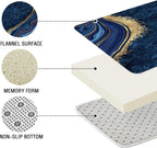 4 Pcs Luxury Marble Shower Curtain Set with Non-Slip Rugs, Toilet Lid Cover and Bath Mat, Gold Foil Navy Blue Bathroom Decor Set with Shower Curtain and Rugs and Accessories