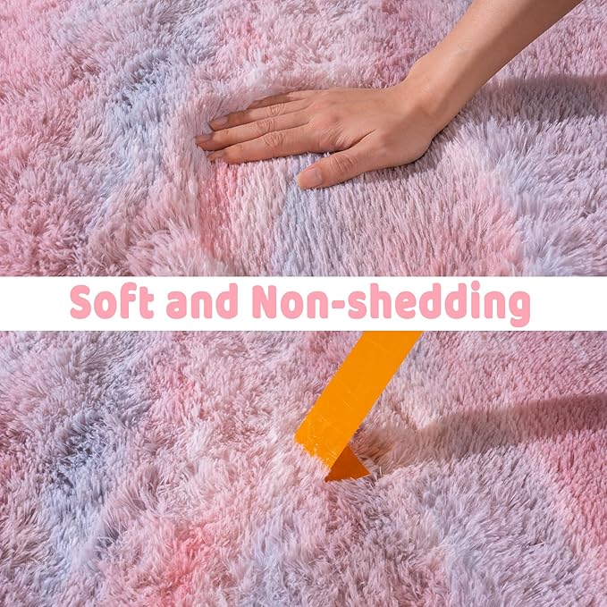 Soft Runner Rugs for Bedroom Hallways, 2x5 Abstract Pink Fluffy Shag Throw Area - Image 6