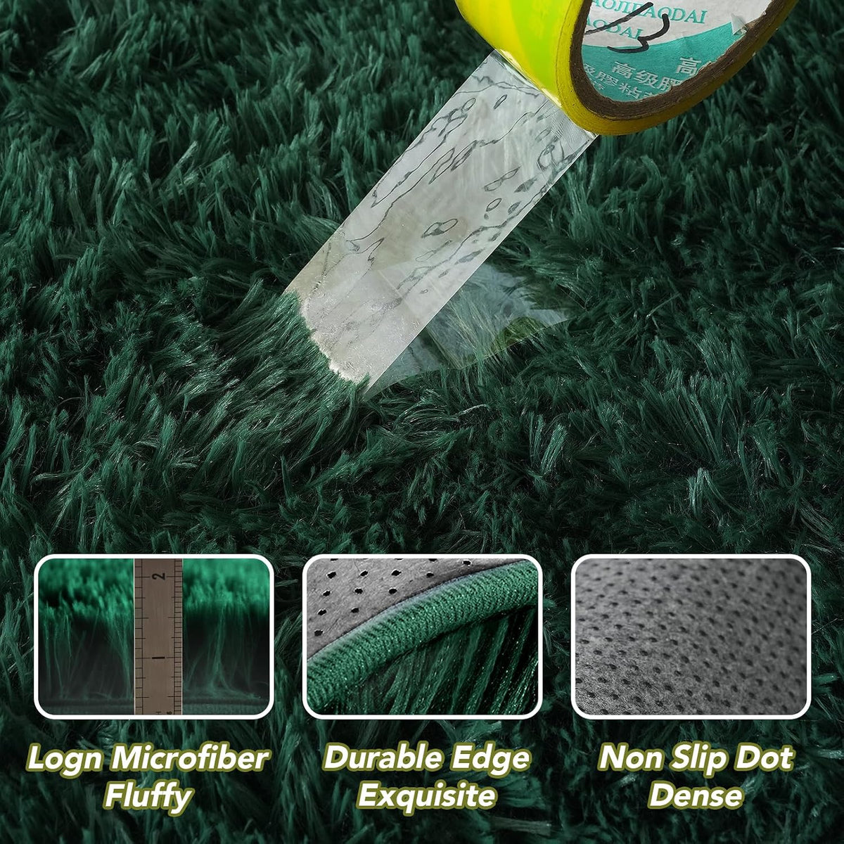 Fluffy Green Rug for Bedroom 3x5 - Soft Plush Bedside Carpet Decor