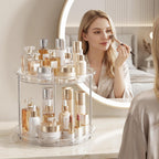 LAMU Rotating Makeup Organizer 2 Tier, Clear 360 Spinning Perfume Stand