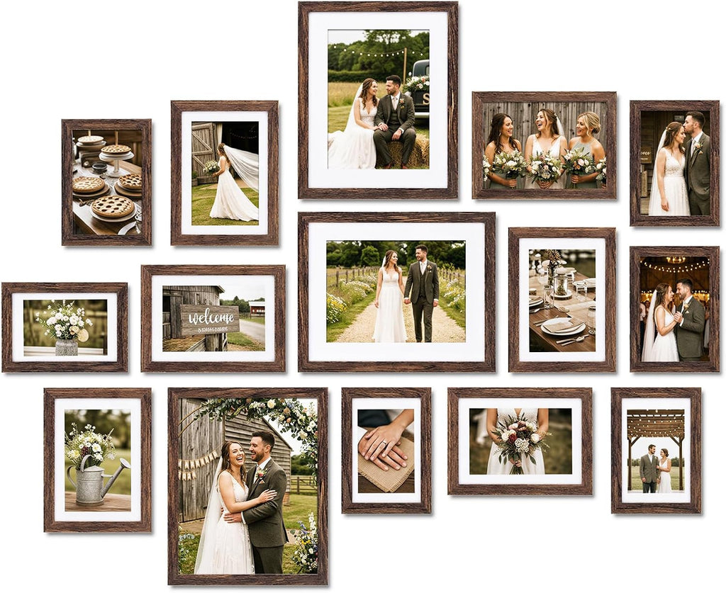Fixwal Picture Frames Set, 15 Pack, MDF, Soft Earth Tones, 8x10, 5x7, 4x6