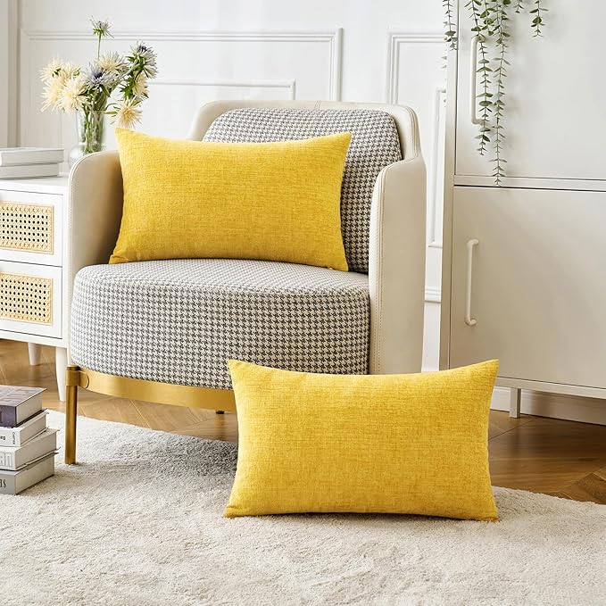 MIULEE Pack of 2 Couch Throw Pillow Covers 12x20 Inch Soft Yellow Chenille - Image 5
