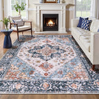 SERISSA Washable Rugs 6x9 Area Rugs, Large Non-Slip Boho Living Room Blue by SERISSAHomeDecorCollection