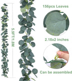 FUGZAUD 2 Pack Artificial Eucalyptus Garland Faux Silk Leaf Silver Dollar Eucalyptus Leaves Vines Handmade Garland Greenery Wedding Backdrop Indoor Outdoor Arch Wall Decoration