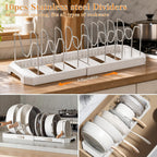 2 Pack Expandable Pots and Pans Organizer Under Cabinet, 13-22" Kitchen Cabinet Organizer with 10 Adjustable Dividers and 10Pcs Pot Protectors for Lids, Baking Sheets & Cookware (2, White)
