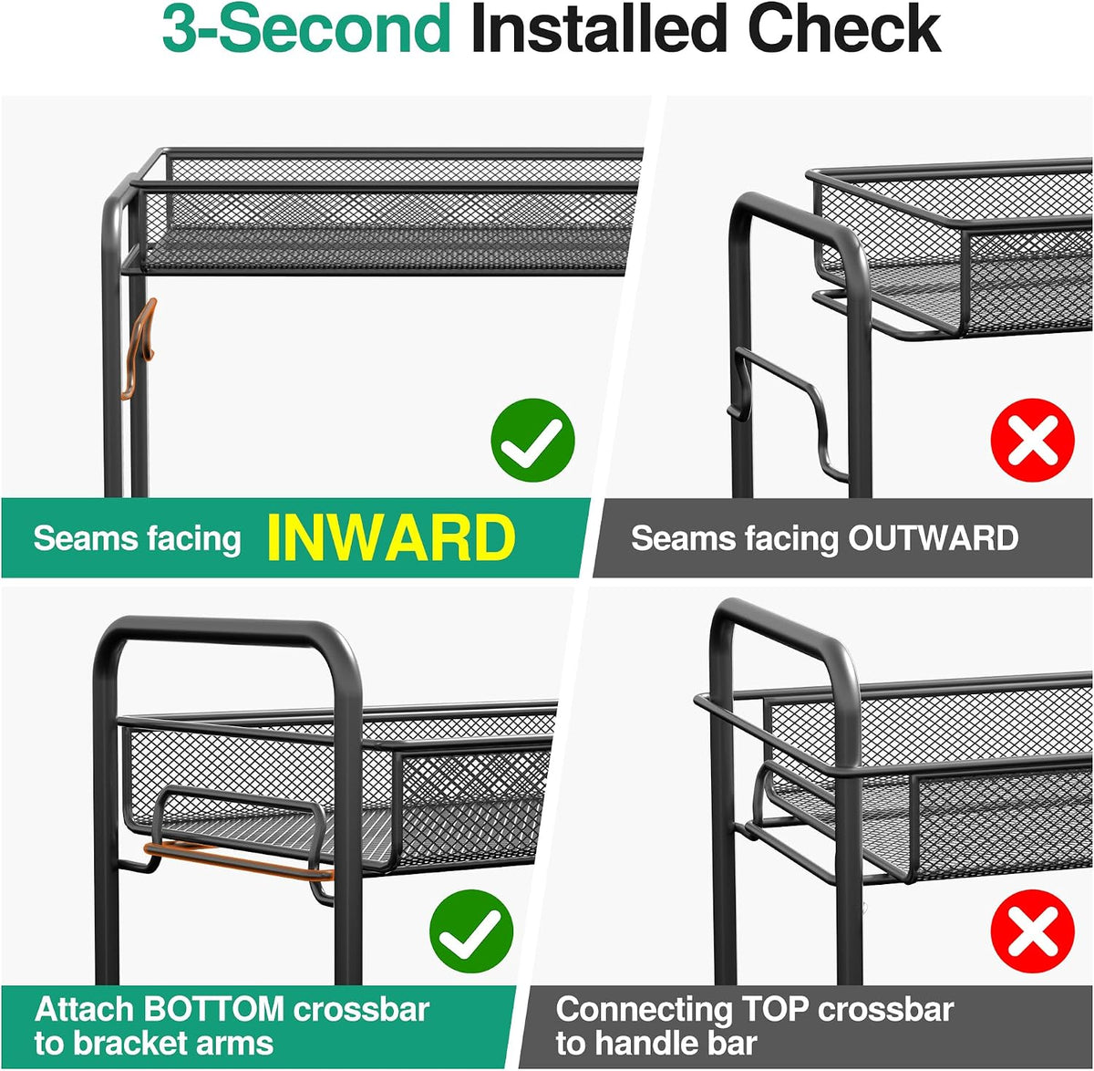 Spice Rack Organizer for Countertop,Xpatee 2-Tier Foldable Metal Rust-Proof Standing Large Seasoning Storage Shelf with Guardrail and Mesh Design for Kitchen Cabinet Bathroom Living Room Pantry, Black