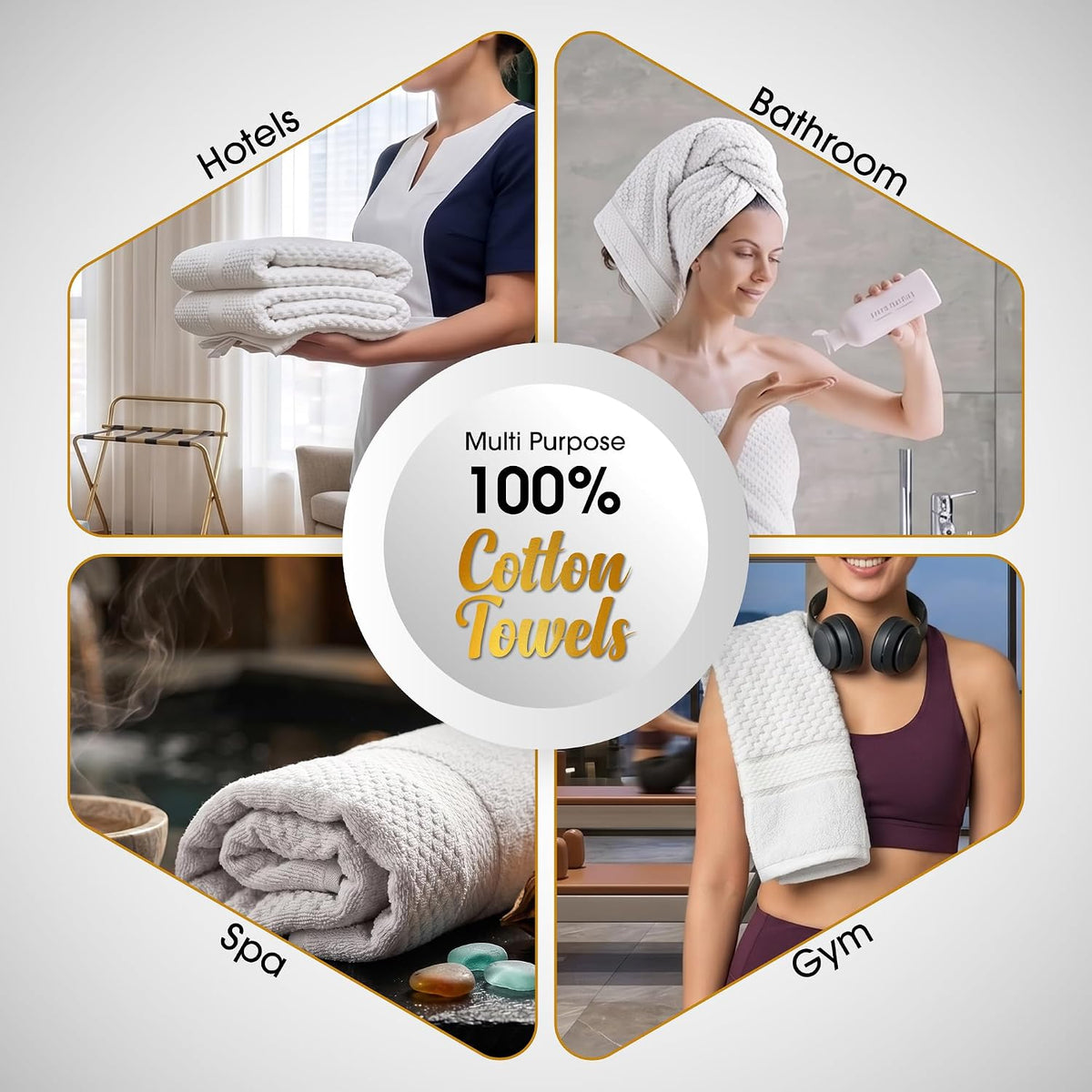 100% Cotton Towel Set 6 Piece, Soft & Absorbent, Quick Dry, Bathroom Towels Set (2 Bath Towels, 2 Hand Towels, 2 Washcloths), White