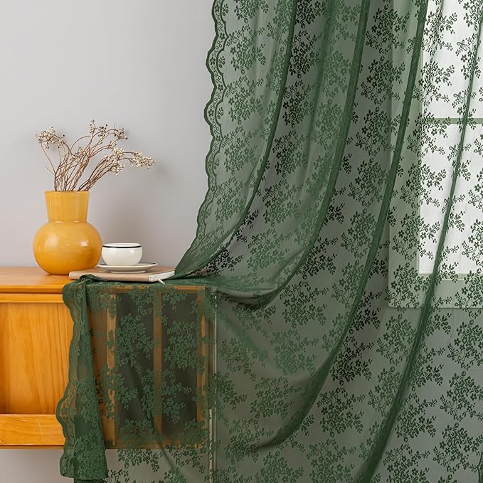 YJ YANJUN Vintage Lace Curtains 72 Inches Long-Victorian Floral Pattern Dark by YJYANJUN