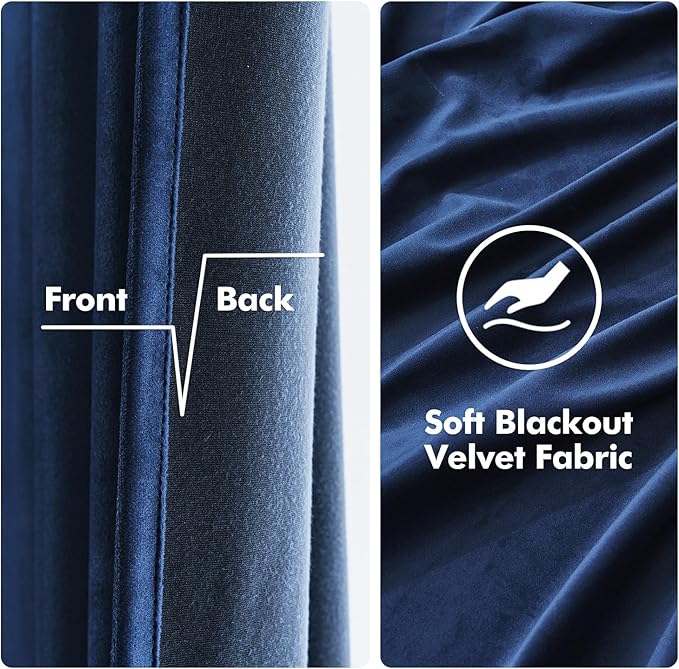 MIULEE 2 Panels Blackout Velvet Curtains Solid Soft Grommet Royal Blue Curtain - Image 3