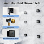 Bathroom Shower System with 14x20 Inch Ceiling Mount LED Head & 8 Inch Wall Head and Handheld Shower 4 Function Valve with body jets,Matte Black