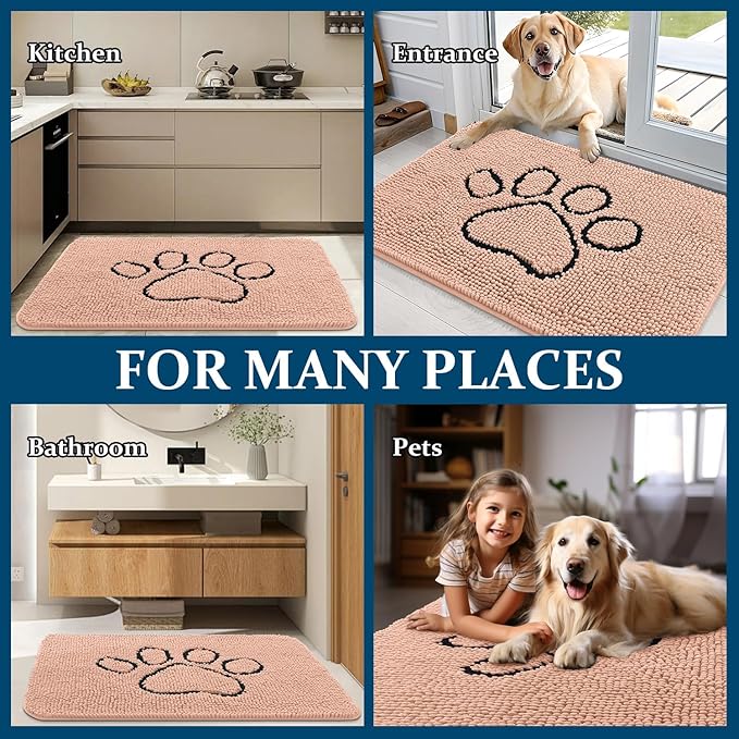 OLANLY Dog Door Mat for Muddy Paws 36x24, Paw Print Design, Absorbs Moisture - Image 8