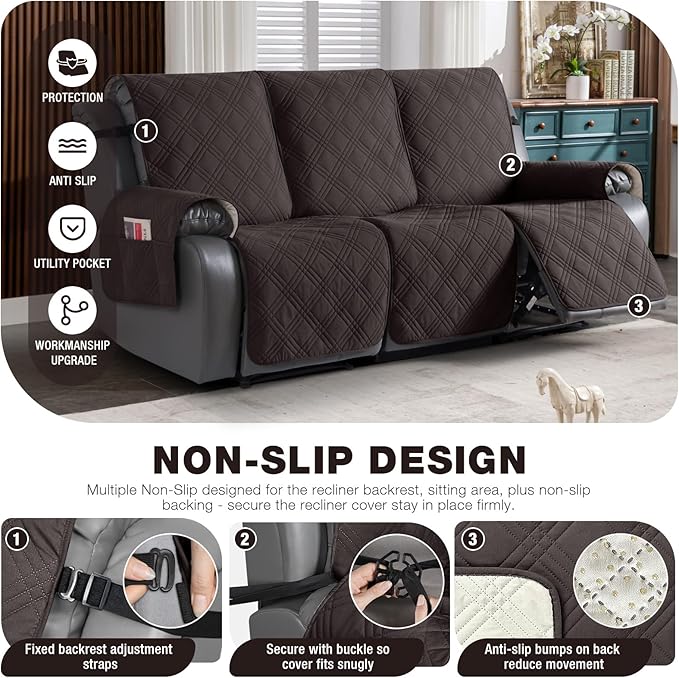 TAOCOCO 100% Waterproof Recliner Sofa Covers 3 Seater, Split Couch Covers - Image 4