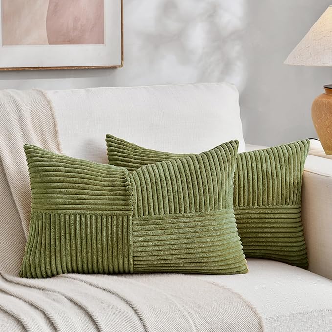 Fancy Homi 2 Packs Moss Green Lumbar Decorative Throw Pillow Covers 14x22 Inch by Fancy+Homi