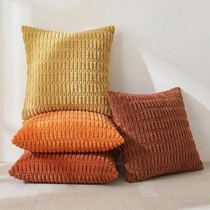 Fancy Homi Set of 4 Burnt Orange Fall Decorative Throw Pillow Covers 16x16 Inch - Image 2