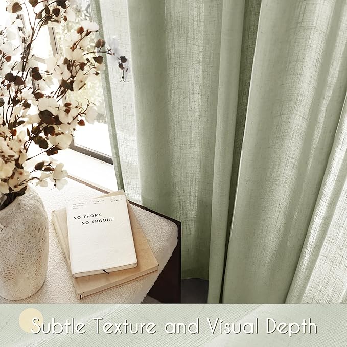 Linen Blend Sage Green Curtains 90 inch Length 2 Panels - Image 5