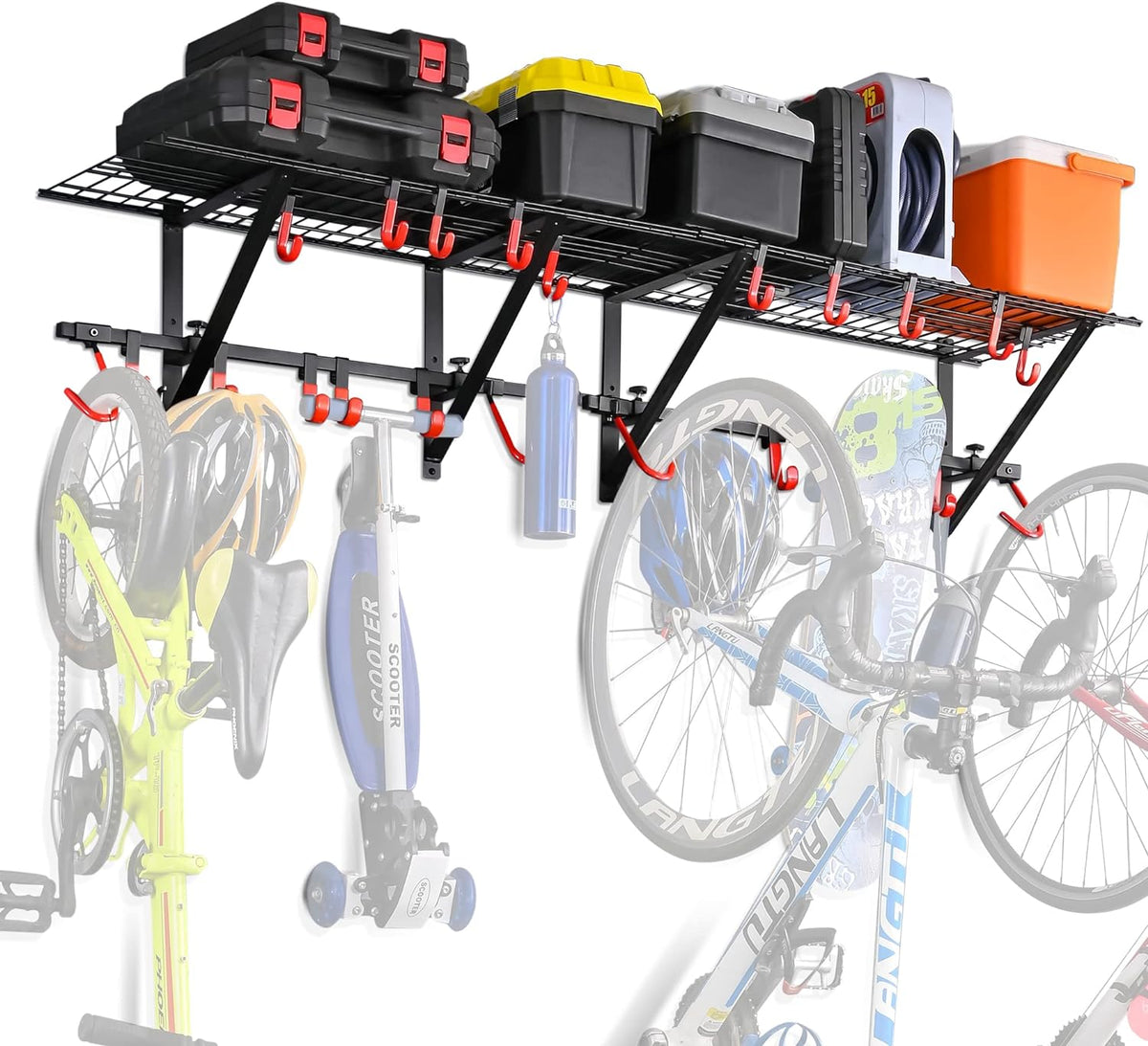 PLKOW Garage Wall Shelving with Bike Hooks, Adjustable Storage Rack
