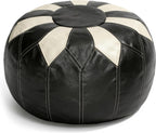 Thgonwid Unstuffed Moroccan Faux Leather Pouf Ottoman Cover with Storage - Boho Chic Multi-Use Footrest for Living Room, Bedroom, Patio - Round Ethnic Floor Cushion & Decorative Accent, Black&White