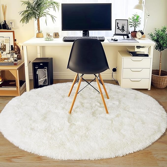 4'x4' Cream Round Rugs for Girls Bedroom, Ultra Soft Fluffy Circle Rug for Kids - Image 7