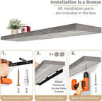 Sorbus Floating Shelves for Wall Storage (48 Inch, 2 Pack, Gray)