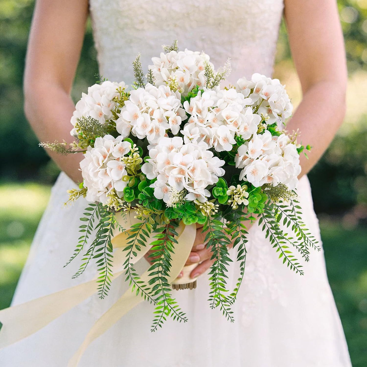 Ammyoo Artificial Hydrangea Flowers with Eucalyptus for Outdoor Decorations