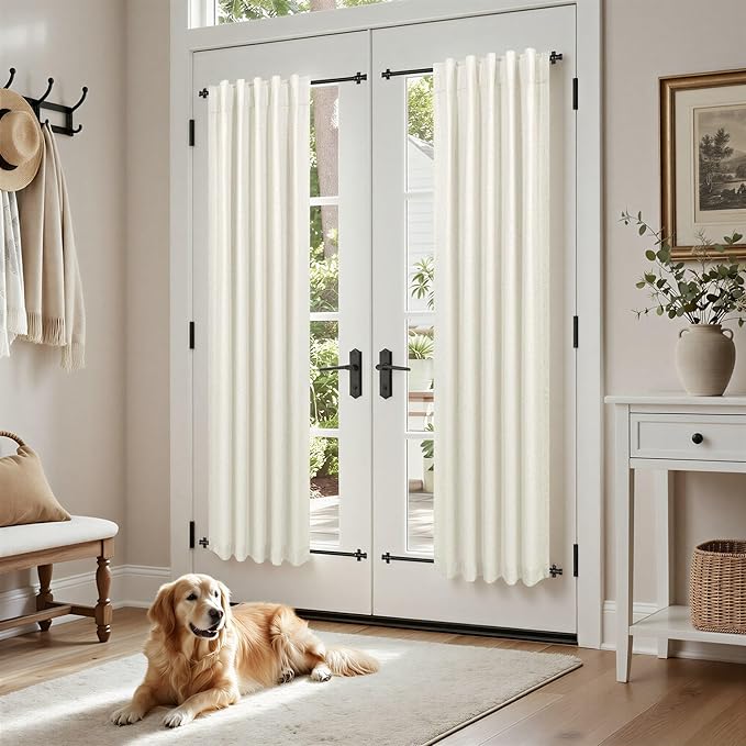 Pitalk Natural Cream Linen Blackout Curtains 64 Inch Length 2 Panels - Image 2
