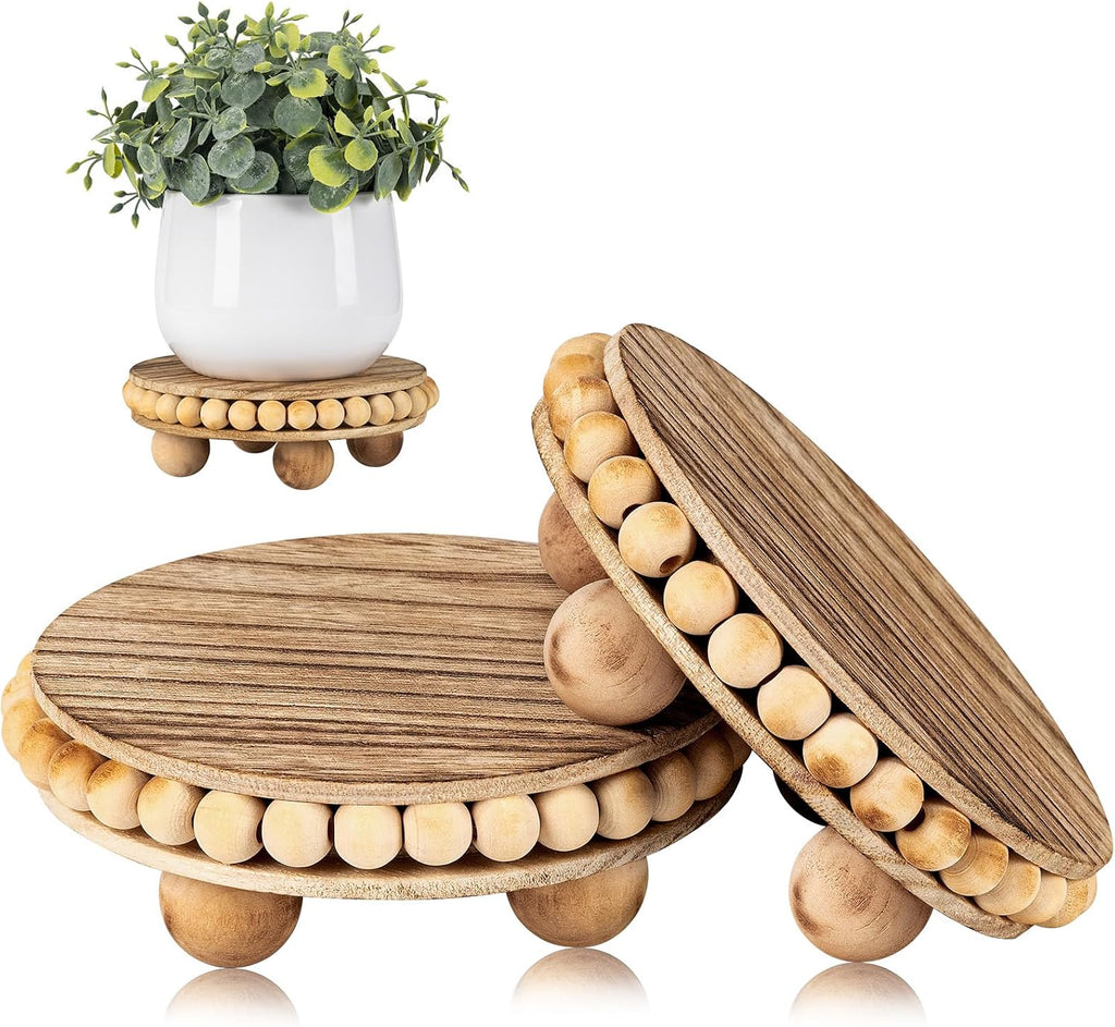HouseJoy 2pcs Wood Risers for Display, Round Stand for Distressed Decor