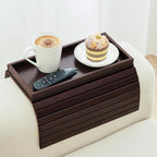 GEHE Bamboo Sofa Arm Tray, Foldable Couch Arm Tray Side Table, Anti-Falling Armrest Tables Cup Holder for Snacks, Drinks, Beers, Phone, Control, Flexible and Portable, Anti-Slip