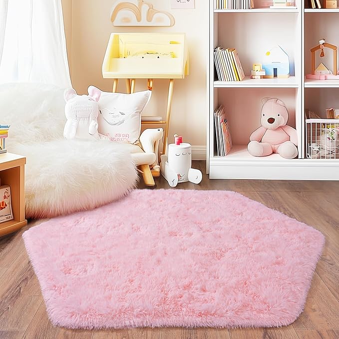 4x4.6 Feet Pink Hexagon Rugs for Princess Tent, Ultra Soft Fluffy Hexagon Area - Image 8
