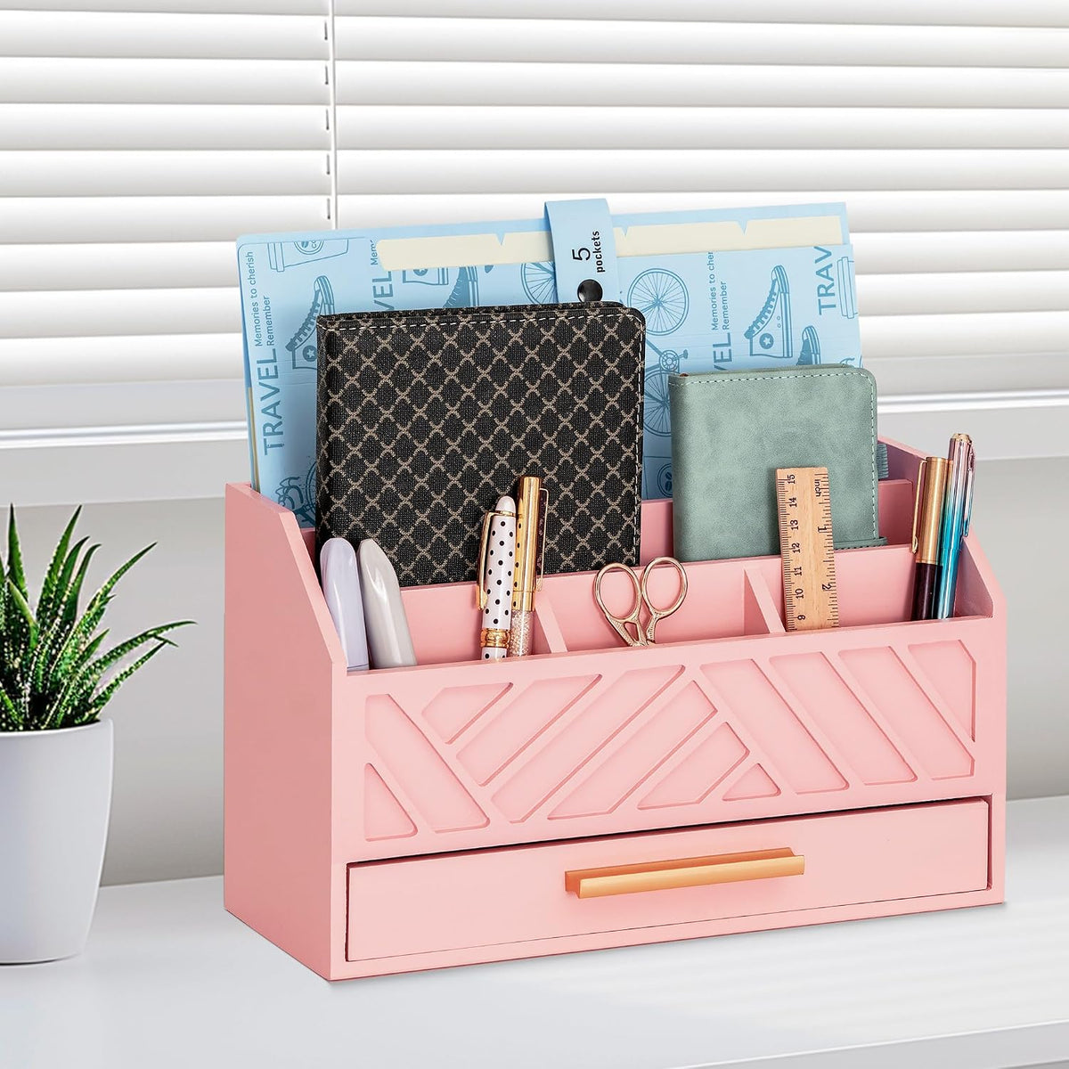 Desk Organizer with Drawer, Countertop Bill Mail Organizer and File Storage
