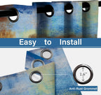 Blue Rust Abstract Curtains for Living Room Bedroom, 52W x 84L, 2 Panels