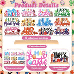 Chunful 13 Pcs Interchangeable Holiday Metal Table Signs with Wooden Base