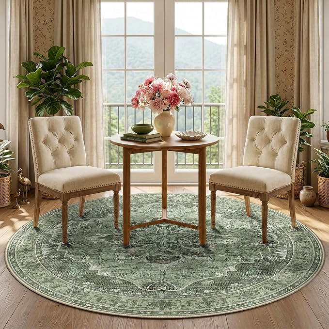RELEANY Area Rugs 5ft Washable Non-Slip, Floral Vintage Distress Print Pattern - Image 2