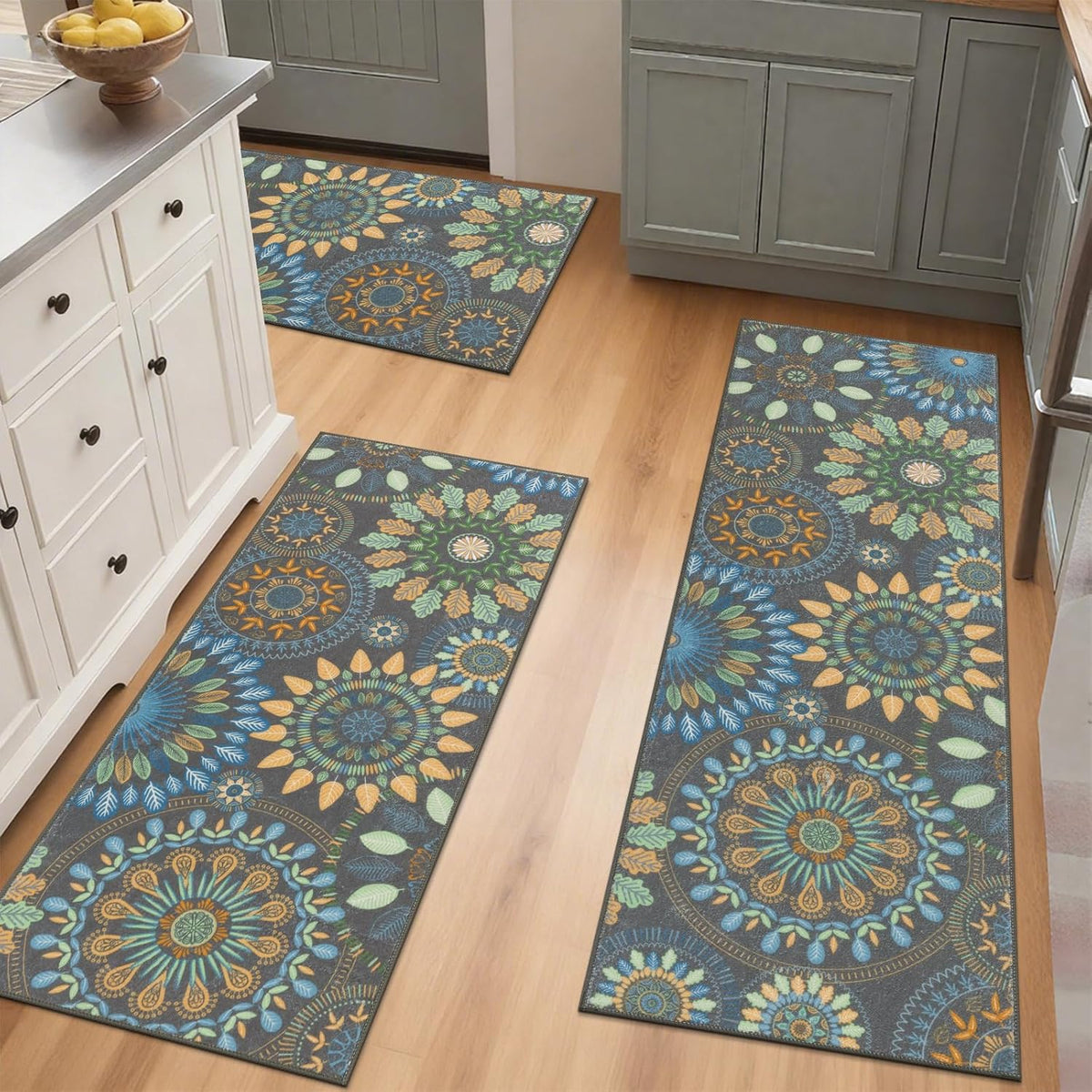 Bsmathom Boho Kitchen Rug Sets 3 Piece with Runner, Farmhouse Kitchen Rugs Non Slip Washable, Kitchen Mats for Floor Set of 3 for Kitchen Entryway Hallway Laundry Room