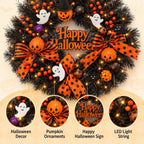 22 Inch Halloween Wreath for Front Door with Light Pumpkin Ghost Decor