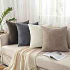 decorUhome Oatmeal Chenille Euro Sham Throw Pillow Covers 24x24 Set of 2 - Image 7