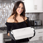 Stoneware Casserole Dish with Lid, 4.23 Quart, Glossy White