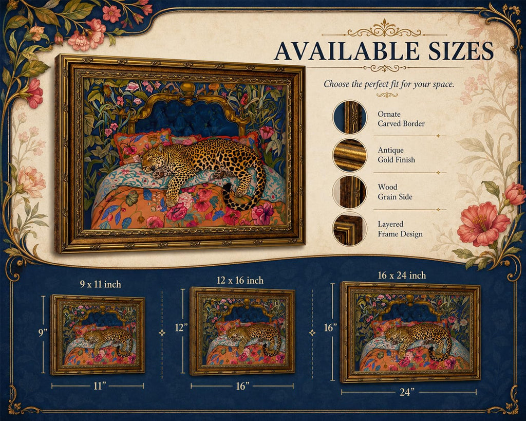 FKRYTYB Vintage Gold Frame Sleeping Leopard Canvas Wall Art 11x9in