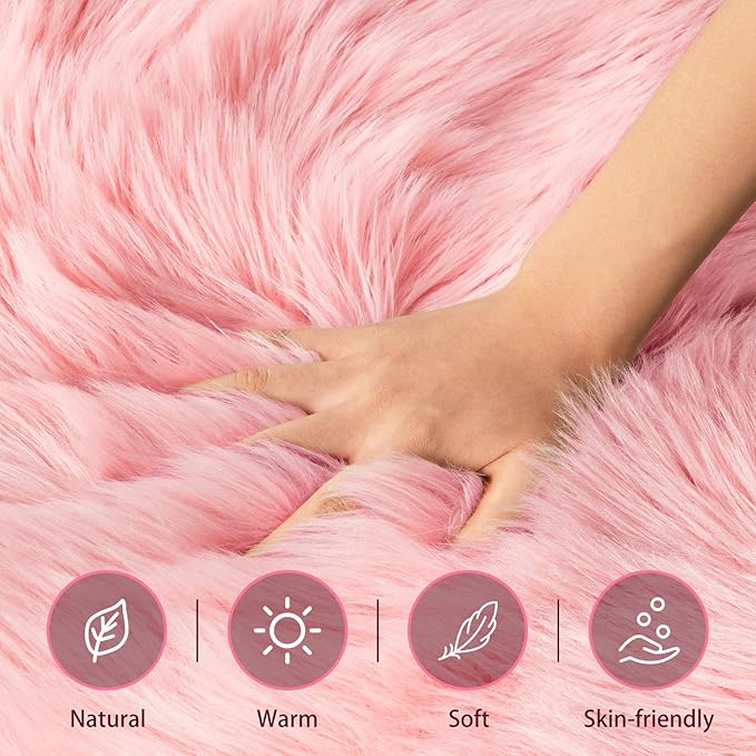 Ciicool Pink Fur Fluffy Rug, 2x4 ft Small Faux Fur Rugs - Image 3