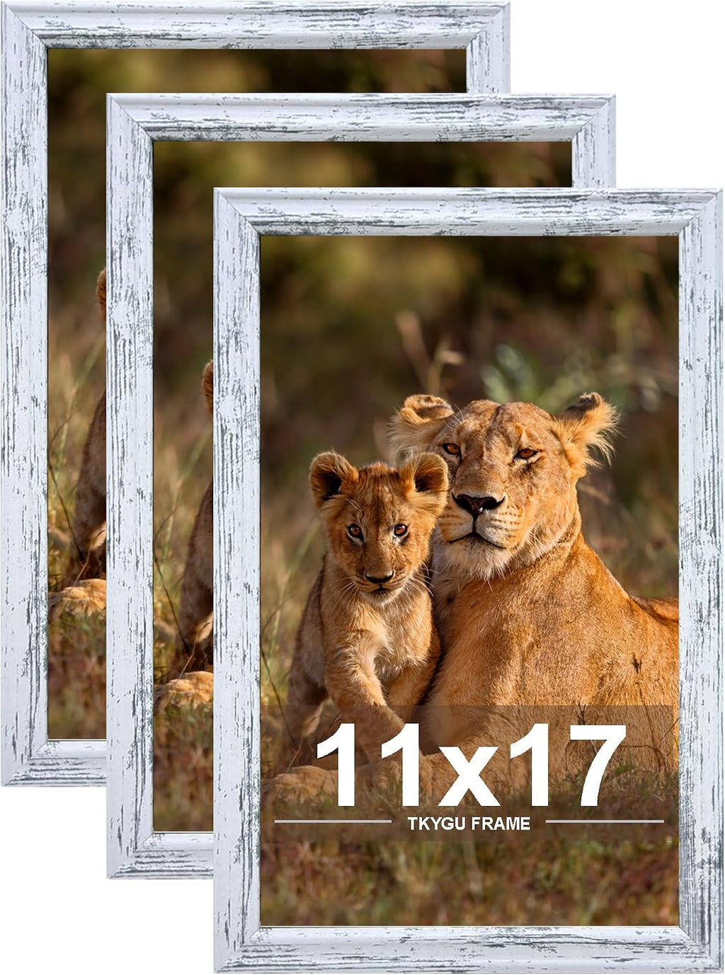 8x10 Picture Frame set of 3,Woode Frame Rustic White Wall Hanging or Tabletop, 8 by 10 Wall Gallery Poster Photo Frame with Shatter Resistant Plexiglass,best gift