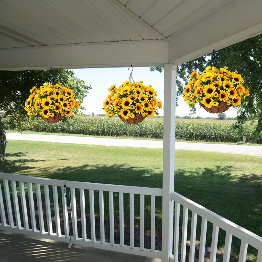 Artificial Sunflowers Fake Hanging Flowers Baskets for Outdoor Decoration
